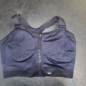 SHEFIT Low Impact Navy Front-Zip Sports Bra